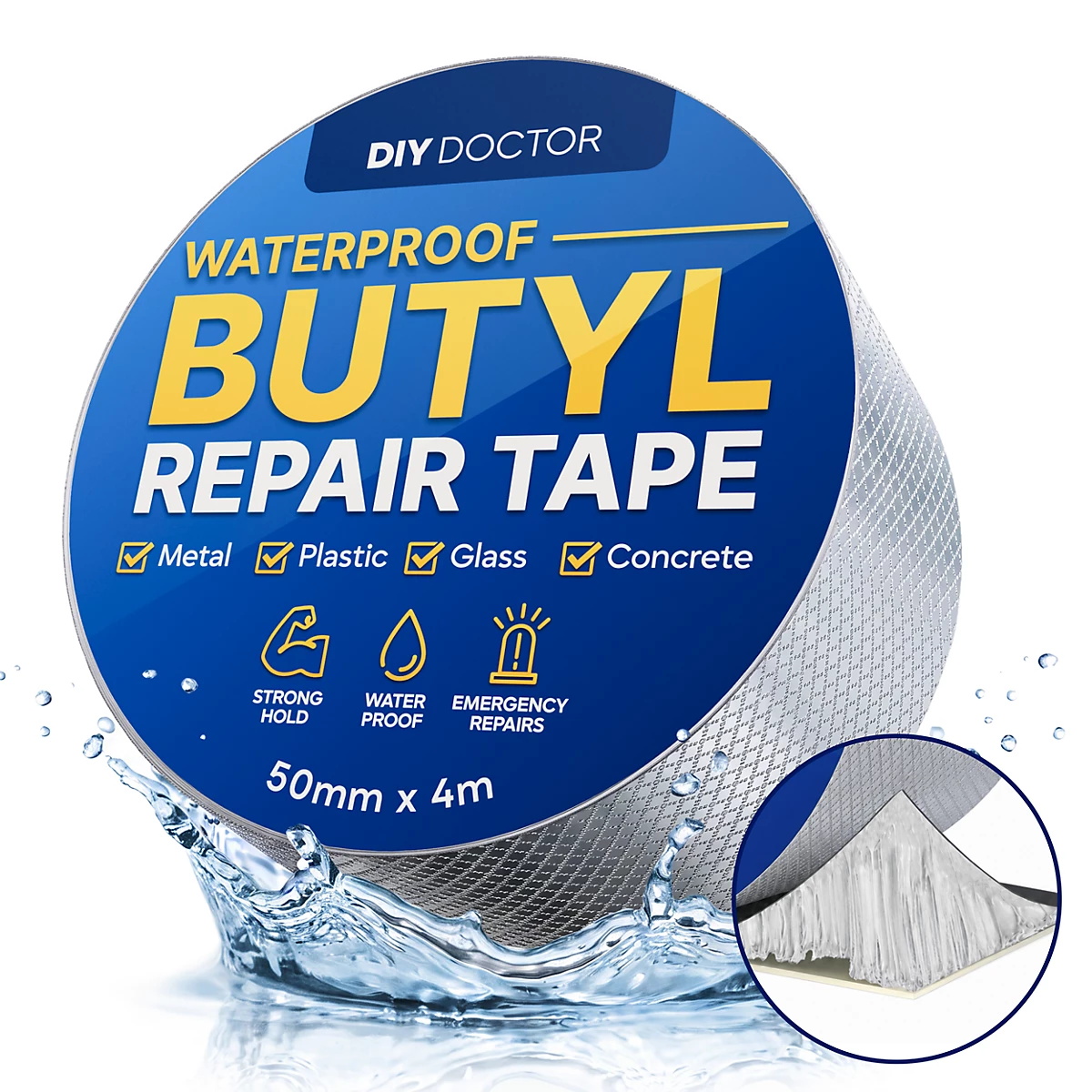 DIY Doctor 50mm x 4m Butyl Waterproof Tape Silver Roof Sealant Strip with Foil Backing